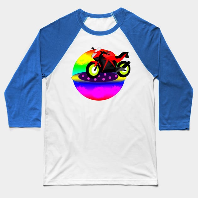 Red Motorcycle Baseball T-Shirt by momomoma